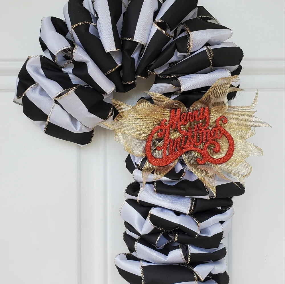 Candy Cane Christmas Ribbon Wreath.